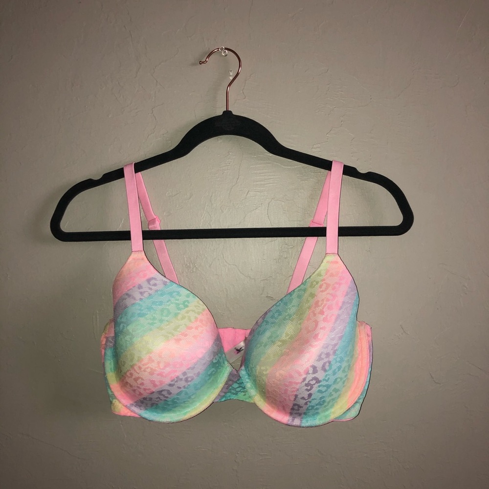 pastel rainbow leopard print bra vs pink
